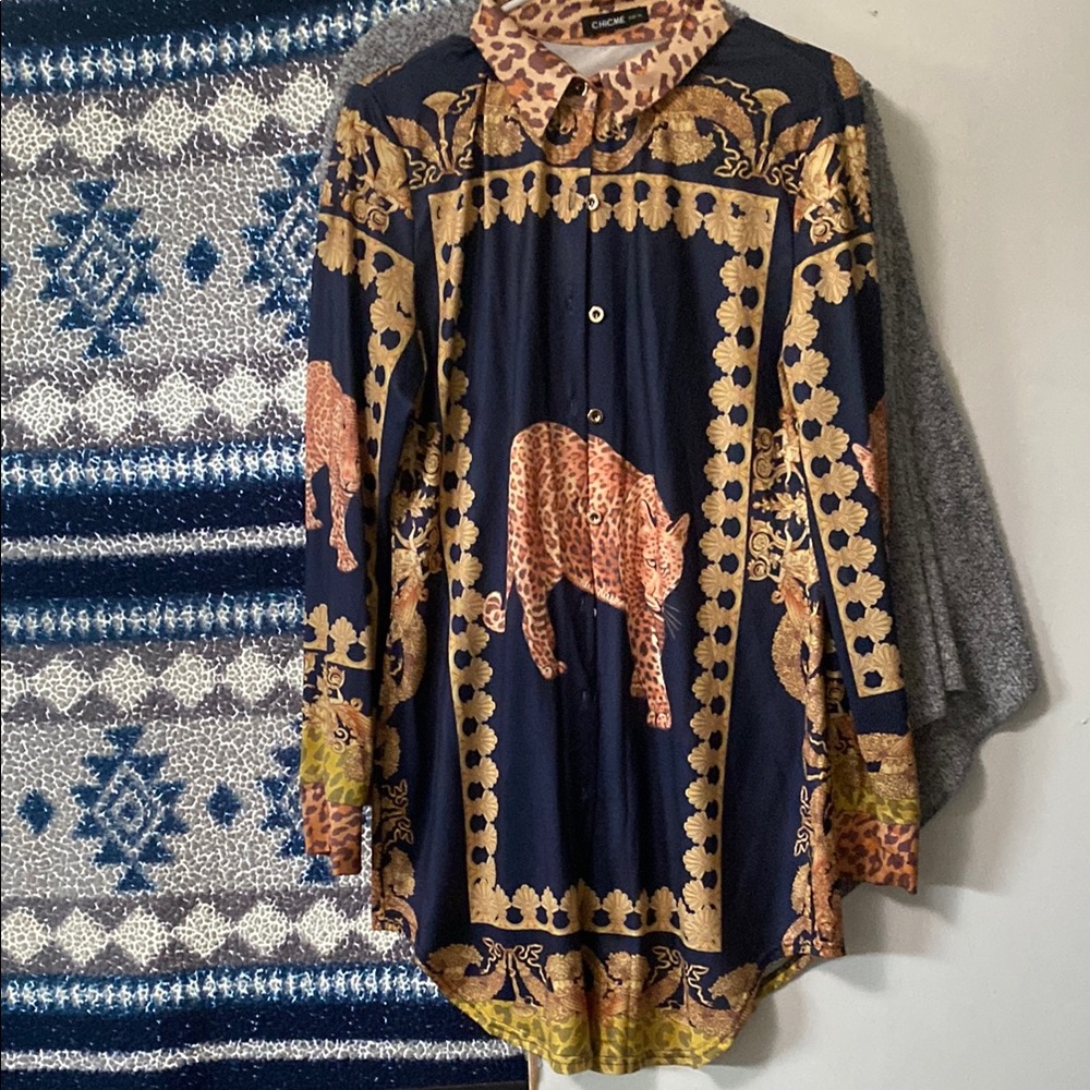 Navy and Gold Animal Print Shirt